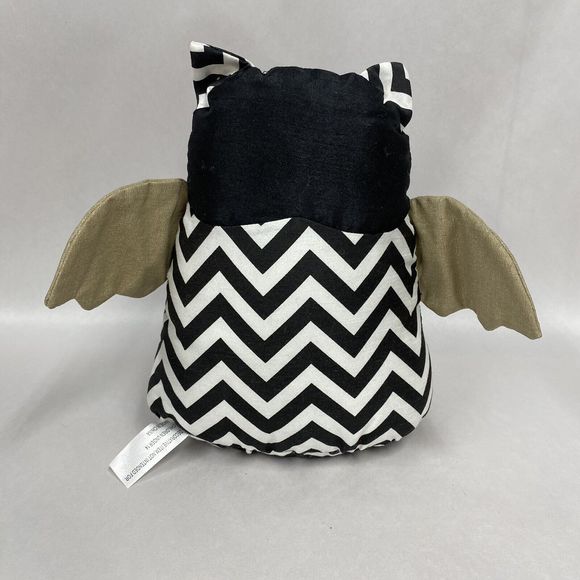 Stuffed OWL Decor Weighted Bean Bag Bottom Black White & Gold Chevron Pattern - Picture 2 of 6